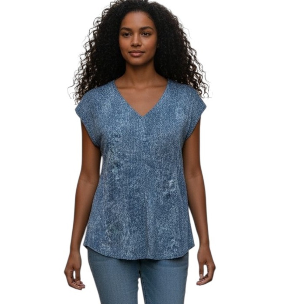 Simply‎ Vera Wang Women's Blue Abstract Print V Neck Cap Sleeve Tunic Top XS